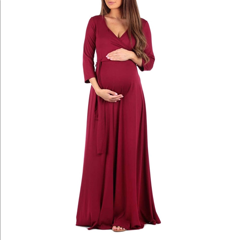 Mother Bee Maternity Wrap Dress M Wine Burgandy